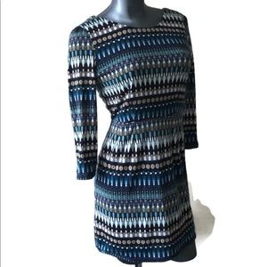 PINK OWL lined geometric print scoop back fun Christmas party new years dress